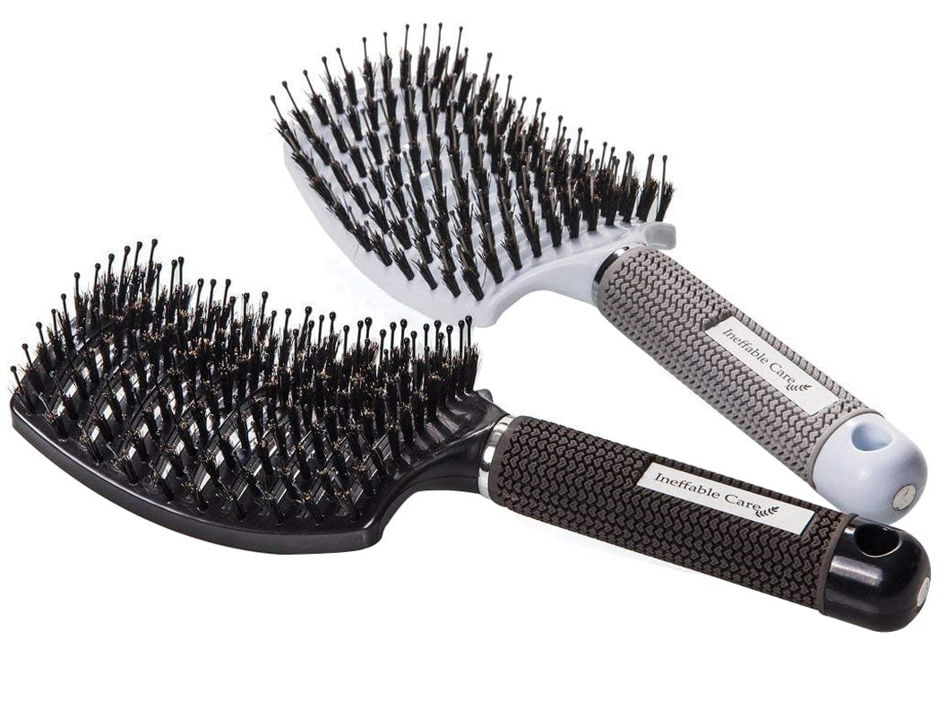 Set de cepillos desenredantes anti-frizz para rutina diaria de cabello color Negro y Blanco