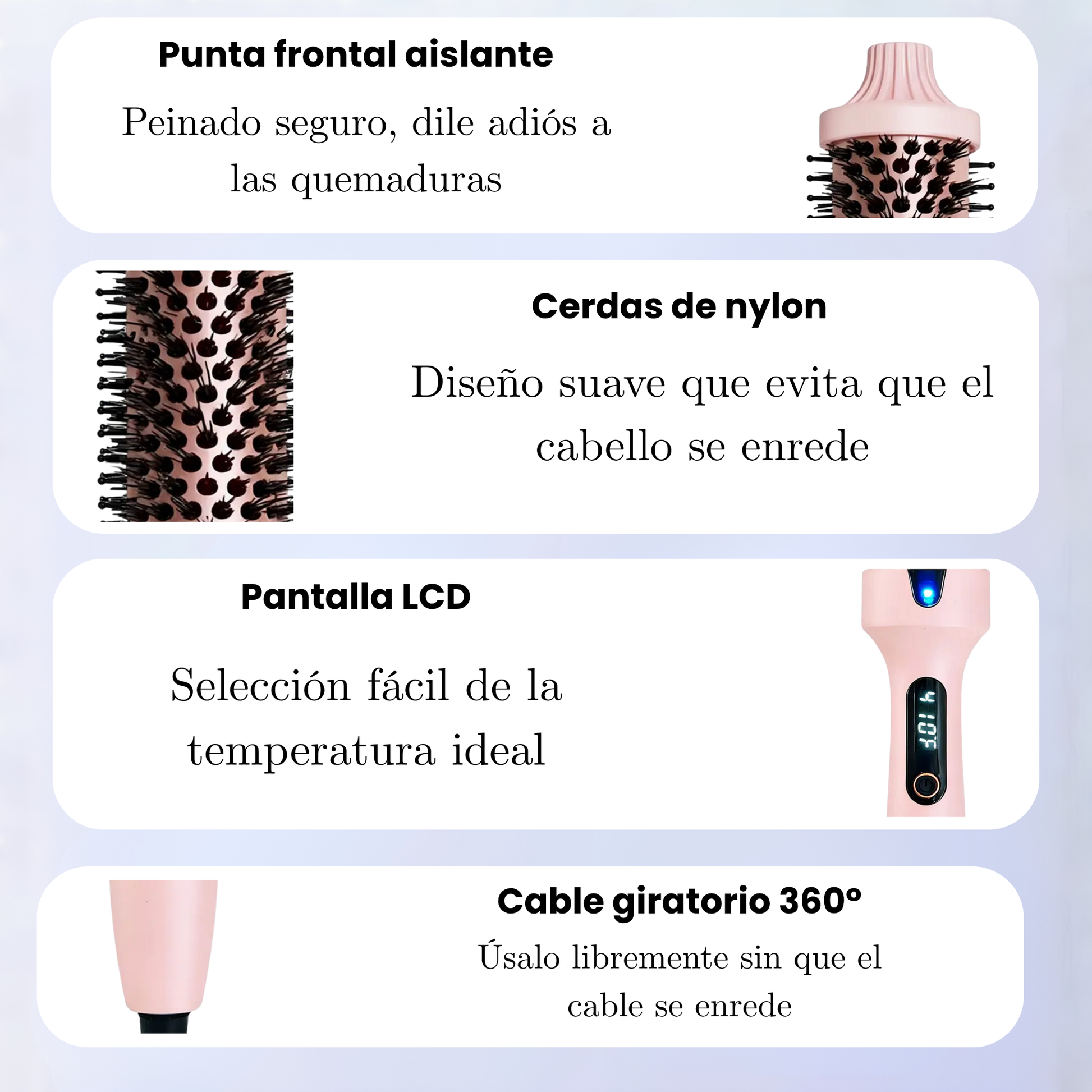 Cepillo secador 3 en 1 rosa para secar, alisar y dar volumen - imagen 5
