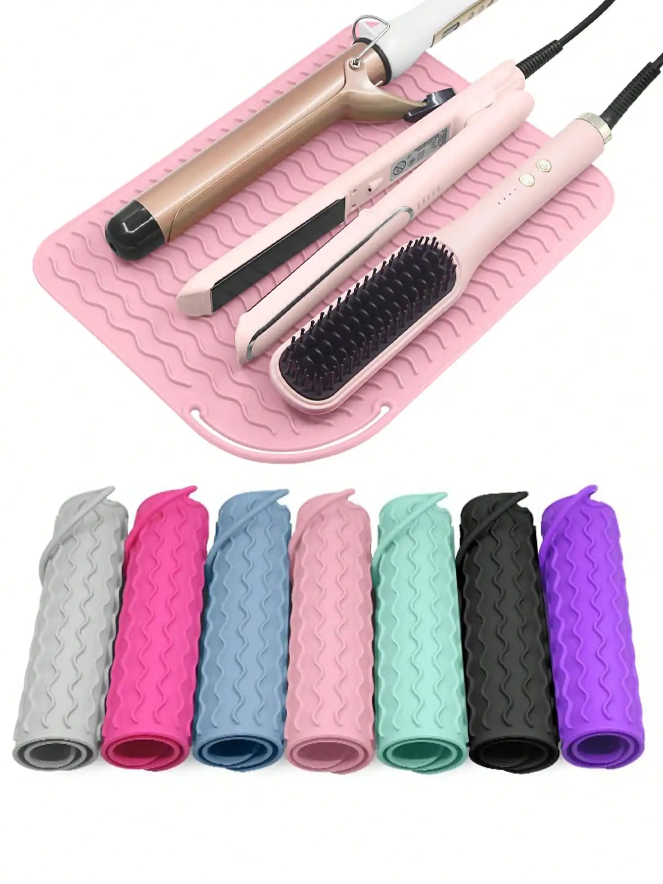 Tapete térmico para apoyar herramientas calientes de cabello color Rosado Claro