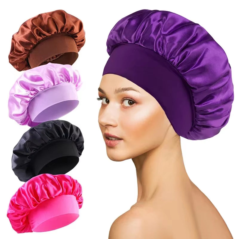 Gorro de satén para dormir y proteger el cabello del frizz color Negro