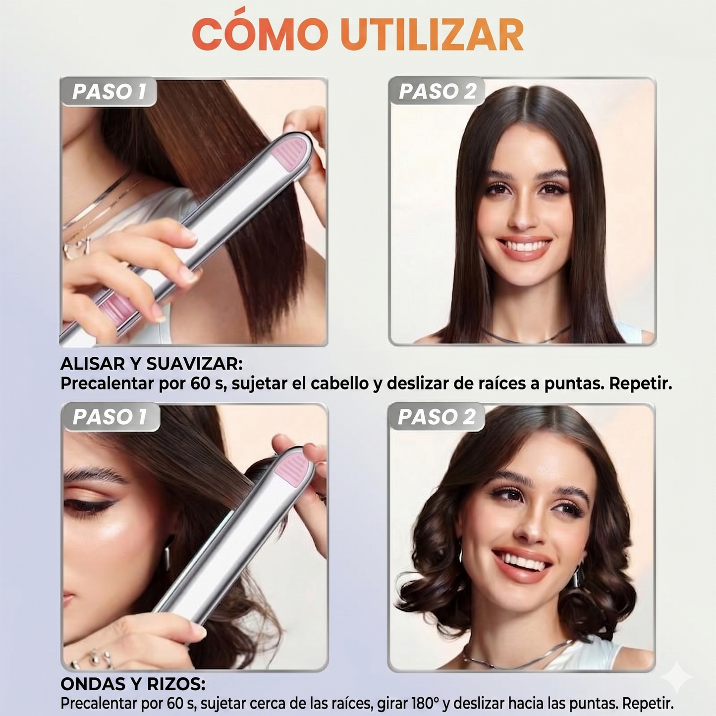 Plancha 2 en 1 de titanio anti-frizz para alisar y crear ondas - imagen 7
