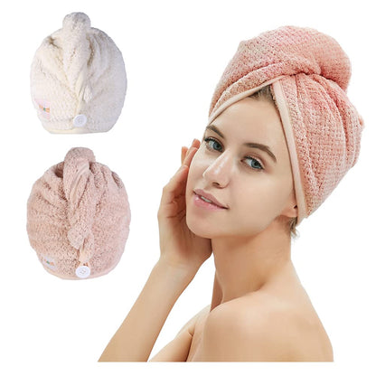 Toalla de microfibra para cabello pack de 2 para secado suave color Rosado y Beige